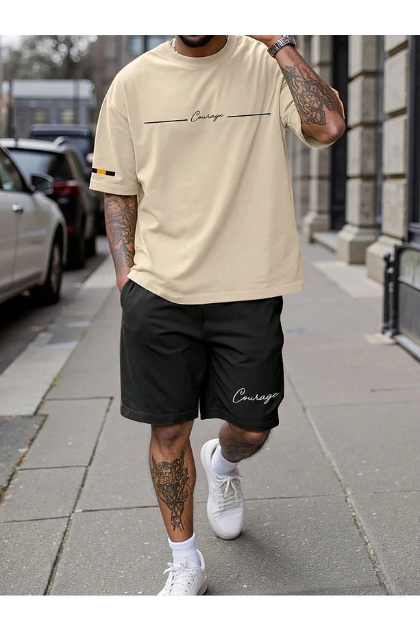 Tasarım Baskılı Oversize Tshirt Ve Şort 2 li Alt Üst Takım - 1