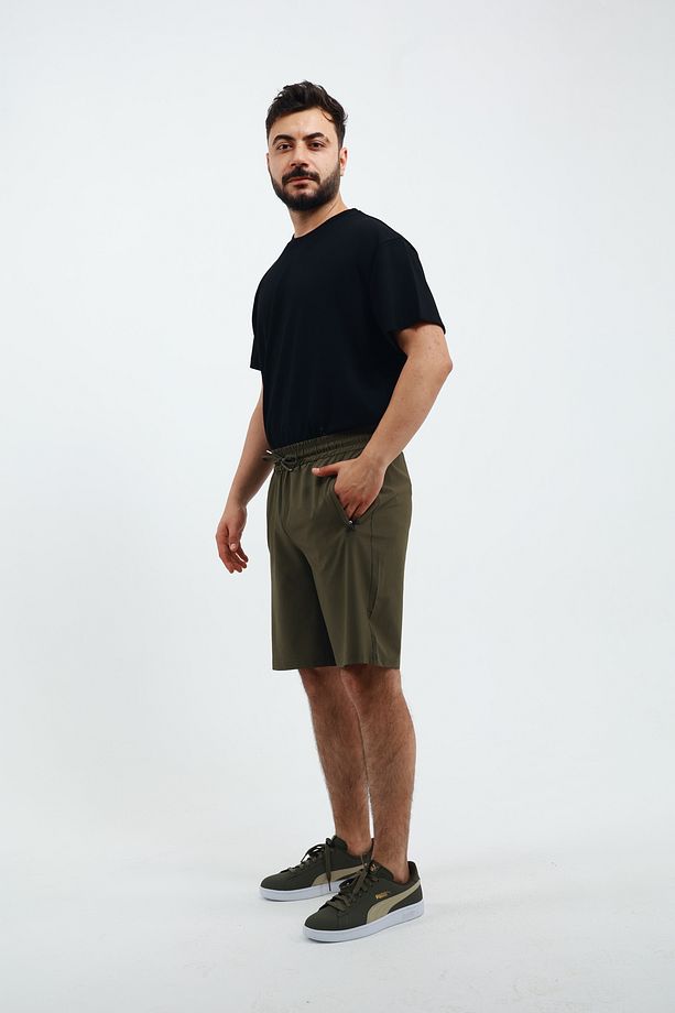 Erkek Cep Fermuarlı ve Arka Cepli Paraşüt Kumaş (Dokuma) Spor Likra Bermuda Şort - 6