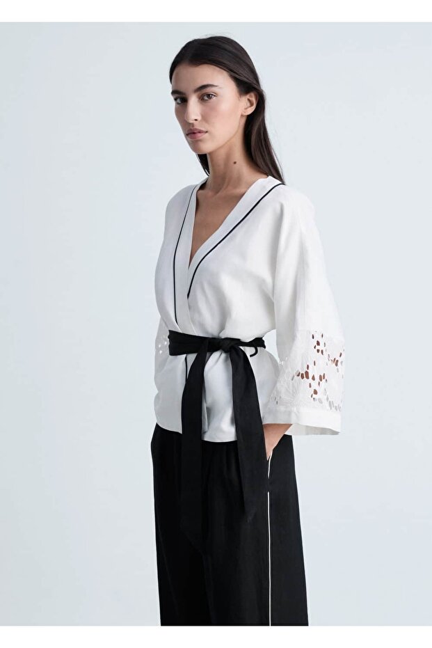 بنطال كتان بخطوط متباينة - 7