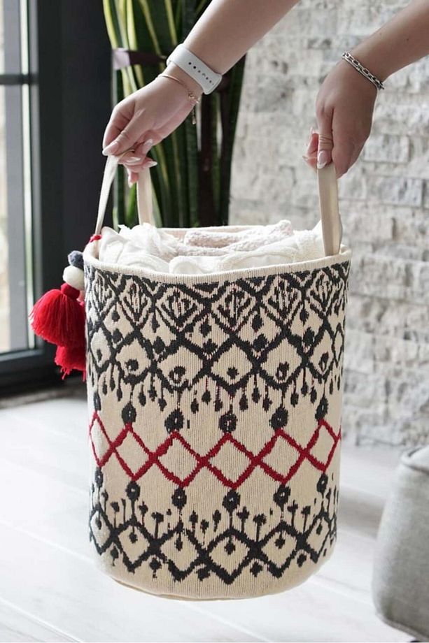 Kilim Yuvarlak Sepet, Saklama Kutusu, 37 x 30 cm - 1