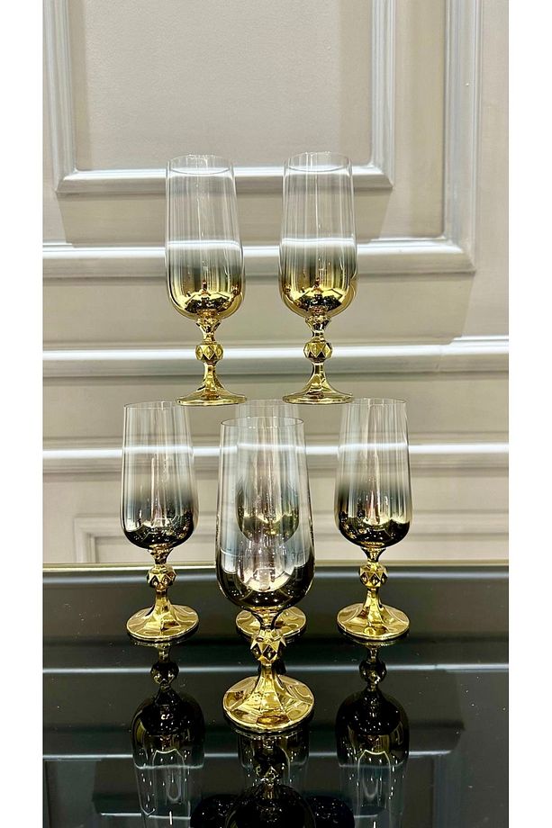Bohemia Kristal Titanyum Gold 6 Adet Kahve Yanı Su Bardağı - 2
