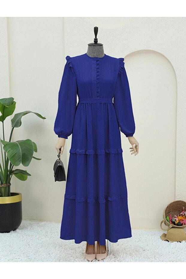 Half Button Piece Belt Dress - 1