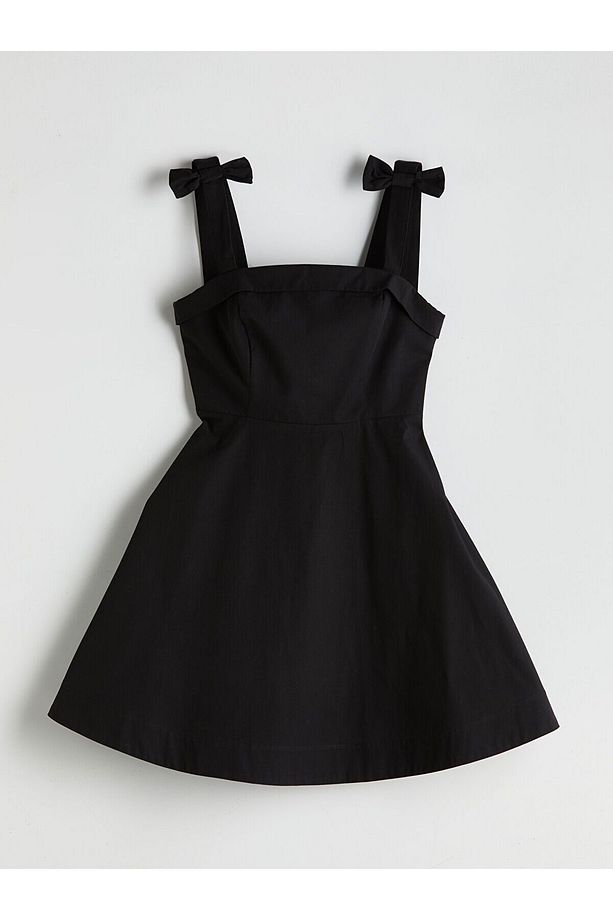 Kare Yaka Poplin Mini Elbise - 1