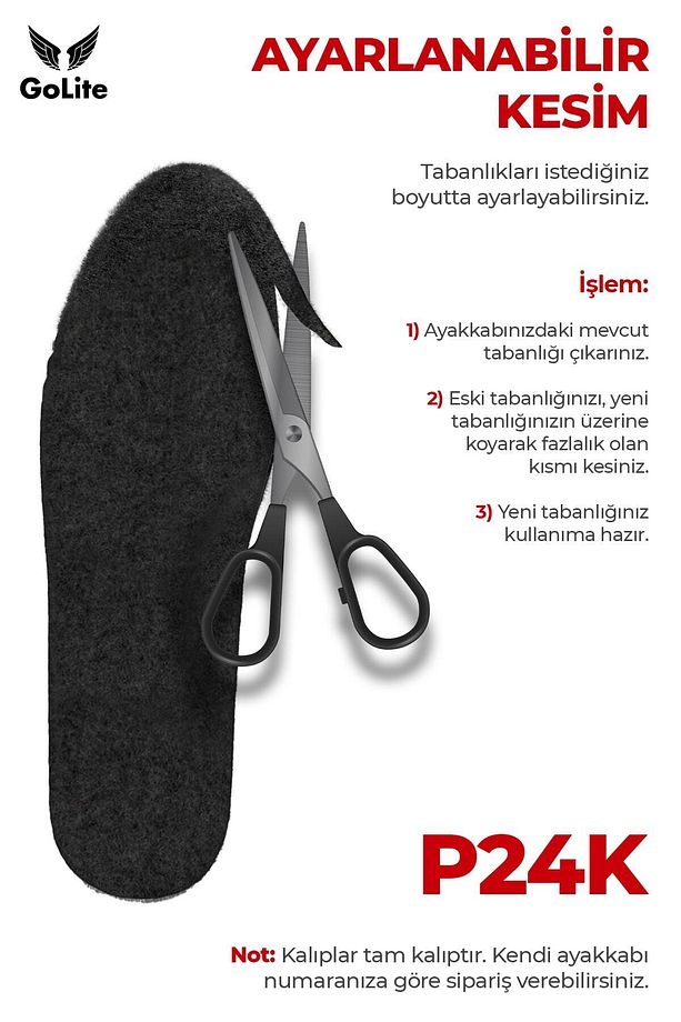 Sıcak Tutan Siyah Keçe Tabanlık, Yün Keçe Ayakkabı Iç Tabanı, Kışlık Ayakkabı Ve Bot Tabanı 1 Çift - 6