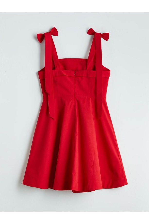 Kare Yaka Poplin Mini Elbise - 2