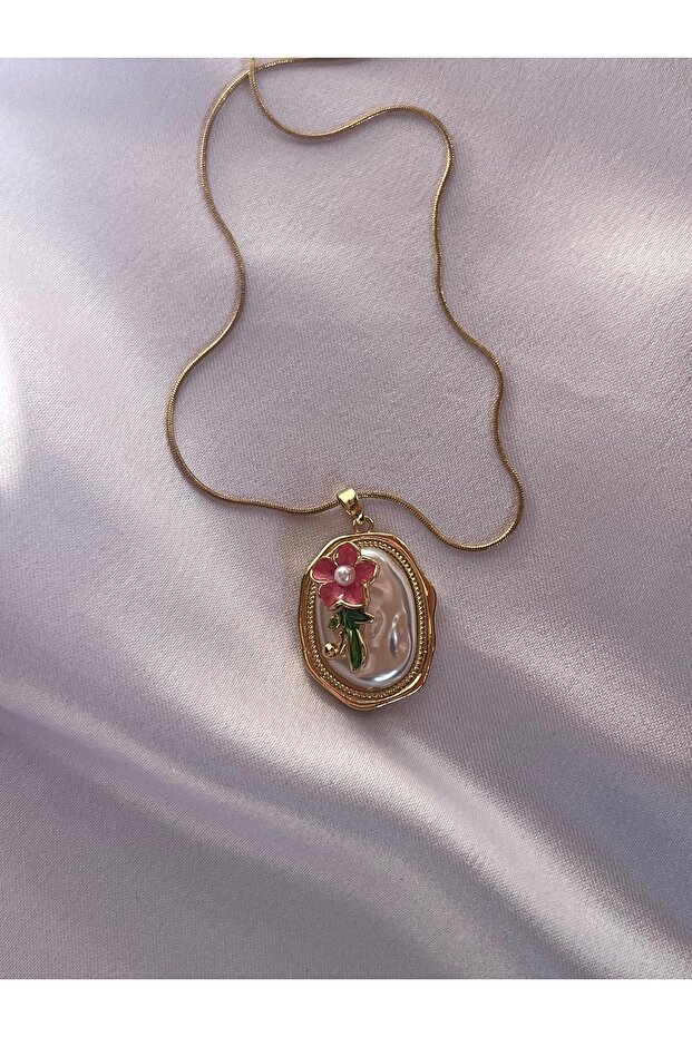 Pano çiçek kolye(pembe) - 2