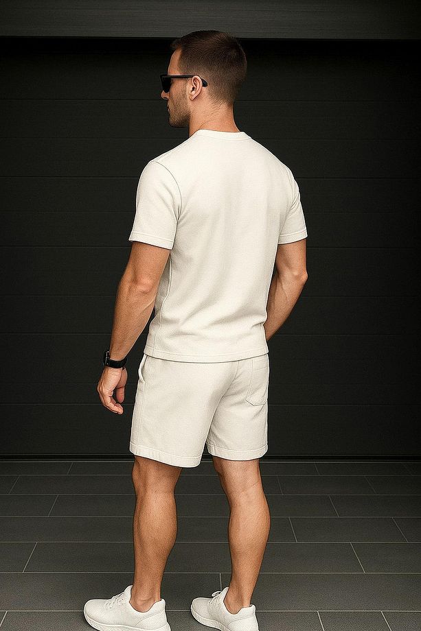 Regular Kalıp 2'li Set Relax Comfort Fit Şardonsuz Tshirt Şort Eşofman Takımı - 3