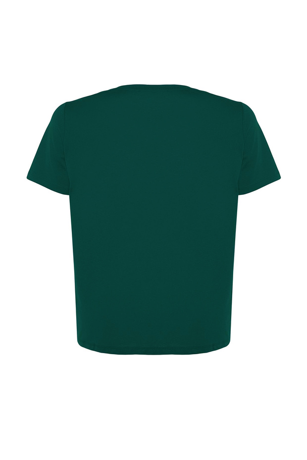 Zümrüt Yeşili Regular Fit Basic Bisiklet Yaka %100 Pamuk Örme Büyük Beden T-Shirt TBBSS22TS0733 - 6