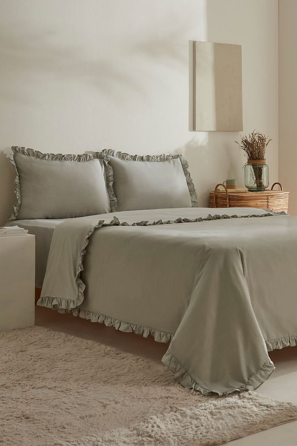 Pure Ruffle %100 Pamuk Tek Kişilik Nevresim Takımı Adaçayı - 2