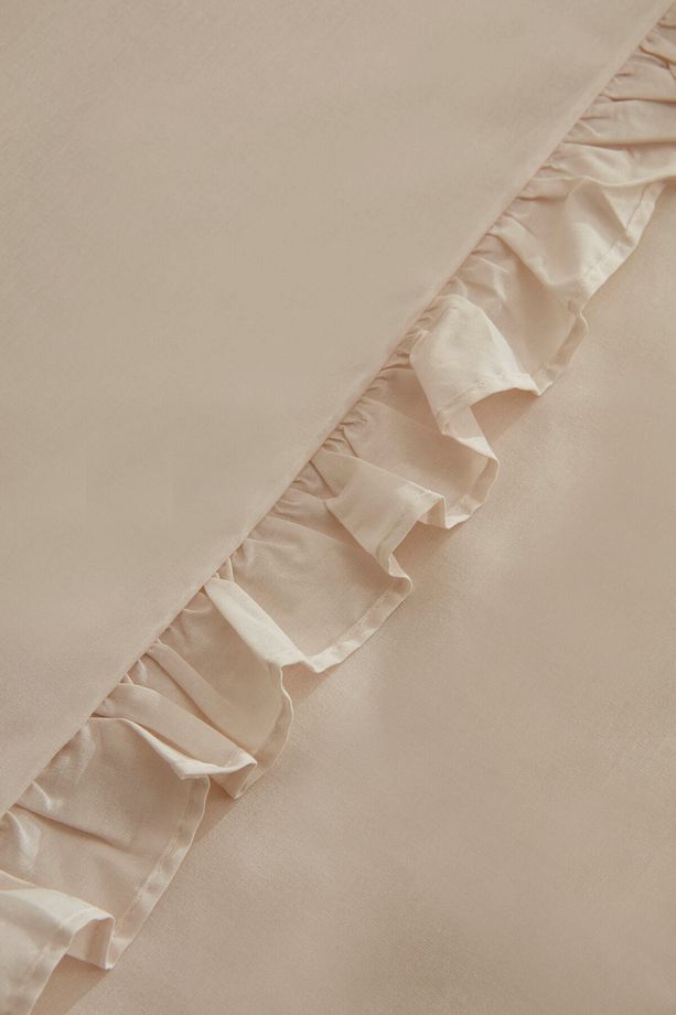 Pure Ruffle %100 Pamuk Tek Kişilik Nevresim Takımı Açık Bej - 6