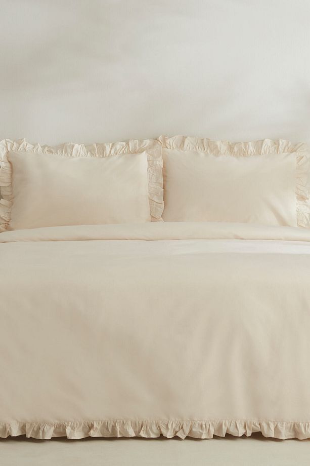 Pure Ruffle %100 Pamuk Tek Kişilik Nevresim Takımı Açık Bej - 1