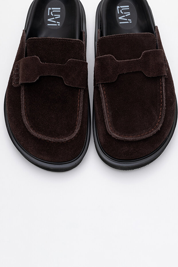 Dámské pantofle LAVEN Brown Suede z pravé kůže - 2