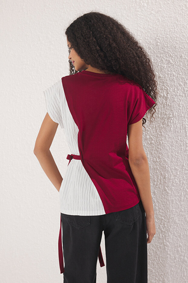 Bordo Dokuma Garni ve Bağlama Detaylı Relaxed/Rahat Kalıp Örme Bluz TWOSS25BZ0009 - 4