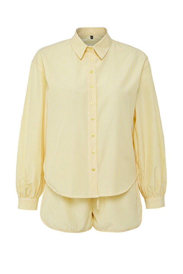 Žlutá pruhovaná tkaná plážová košile a šortky TBESS25AU00053 - 6
