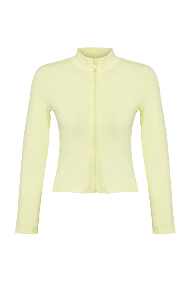 Sarı Vücuda Oturan Fermuarlı Dik Yaka Örme Spor Ceket/Sweatshirt TWOAW23BZ00592 - 5