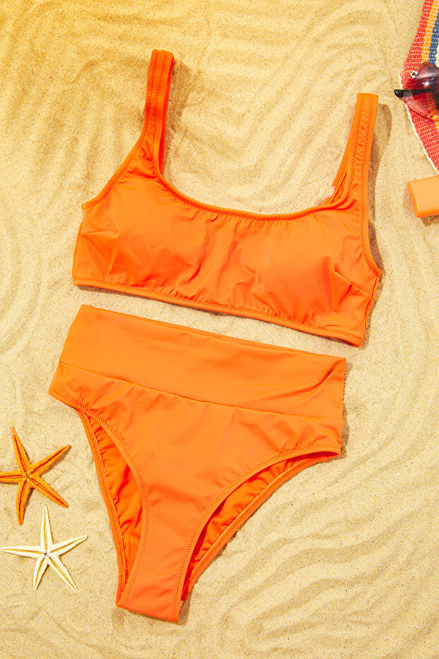 Nar Çiçeği Bralette Kaplı Regular Yüksek Bel Bikini Takımı TBESS22BT0010 - 1