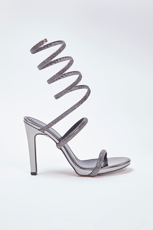 Antracit kő bokára körülölelő estélyi ruha női sarkú szandál TAKSS25TO00085 - 5