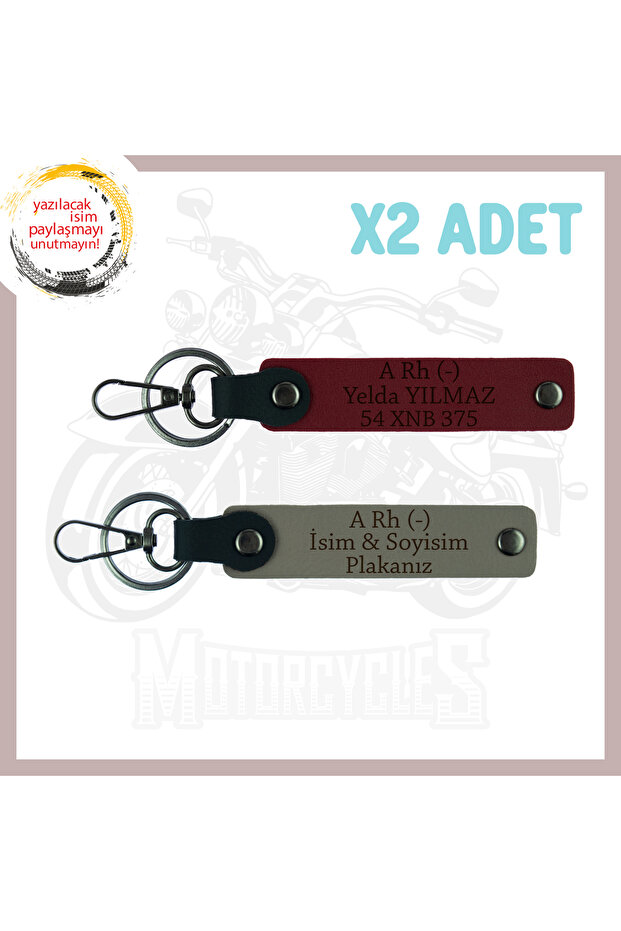 Ash Grey-Burgundy, Speed Passion, Name Plate and a Rh (-) Blood Type Written 2-Piece Keychain Set Gift