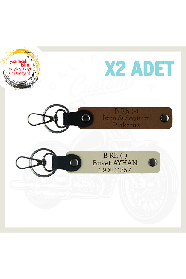 Set of 2 Keychains with Drivers of Roads, Name Plate and B Rh - Blood Group Written, Light Brown-S Coffee