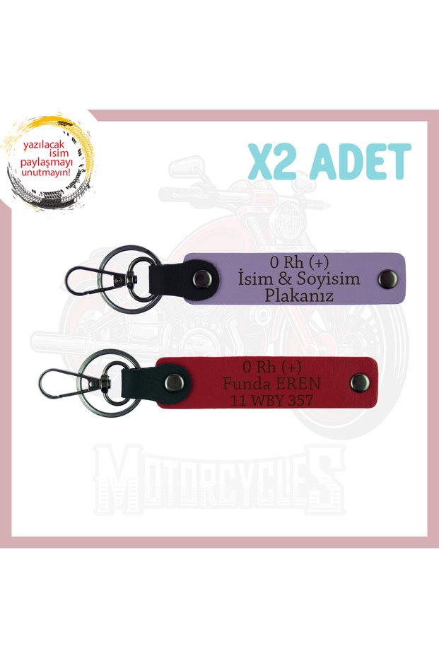 Exclusive for Travelers, 2 Keychains with Name Plate and 0 Rh (+) Blood Type Written, Purple Violet-Red