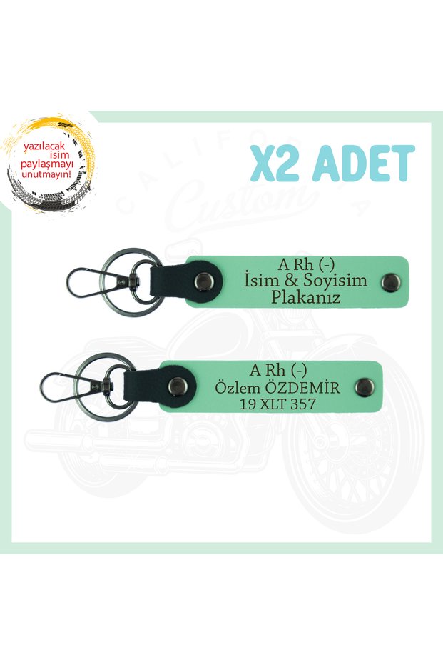Exclusive for Legendary Motorists, Meaningful Gift with Name Plate and a Rh (-) Blood Type Written X2 Keychain, Green