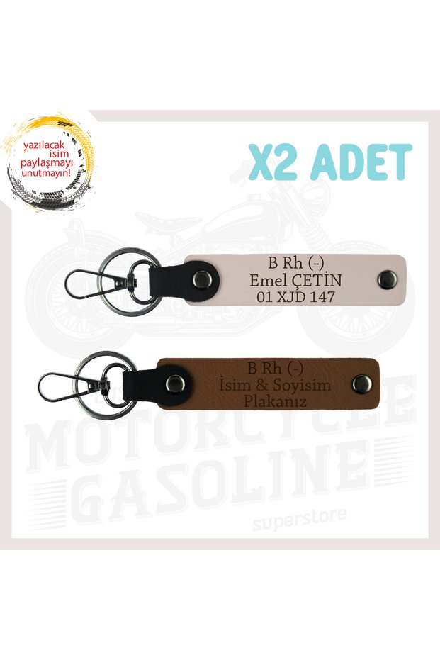Safe Driving Keychain with Biker Style, Name Plate and B Rh (-) Blood Type Written, Light Coffee-Powder