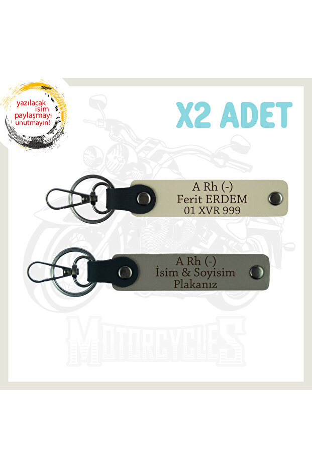 Exclusive for Drivers, Special Design 2-Key Chain with Name Plate and a Rh (-) Blood Group Written, Ash Gray-S Brown