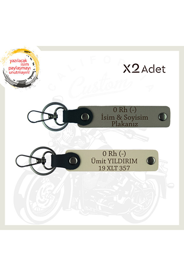 Exclusive for Drivers, Special Design 2-Keychain with Name Plate and 0 Rh (-) Blood Group Written, Ash Gray-S Brown