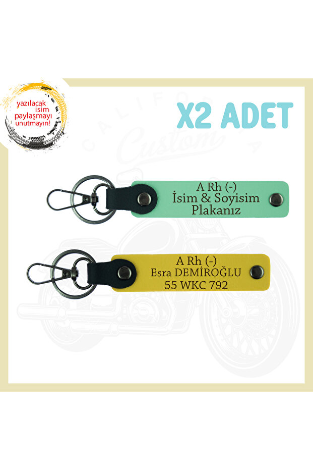 Green-Yellow, Special for Motorcycle Lovers, Emergency 2-Piece Keychains with Name Plate and a Rh (-) Lettering