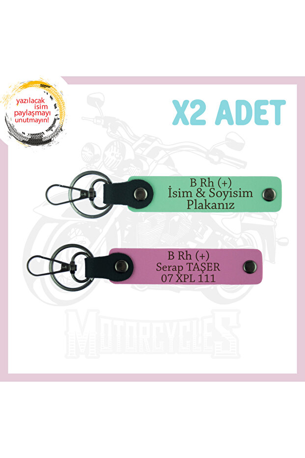 Green-Pink, Speed Sevene Special, 2-Piece Keychain Set with Name Plate and B Rh (+) Blood Type Written, Gift