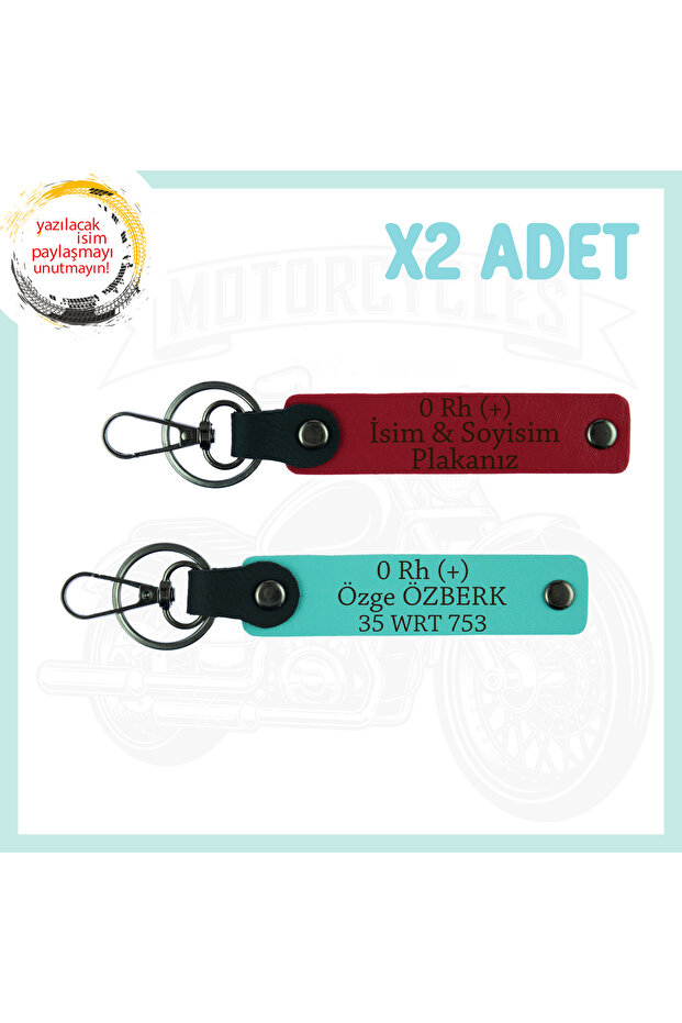 Red-Turquoise, Speed Lovers, 2-Piece Keychain Gift Set with Name Plate and 0 Rh (+) Blood Type Written