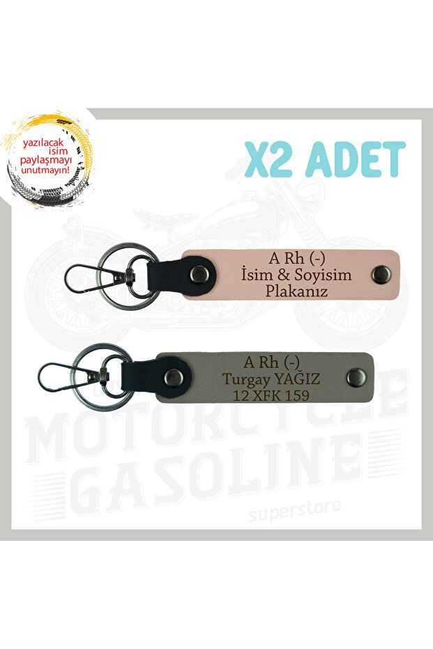 Motorcycle Adventurers Name Plate a Rh (-) Blood Group Written 2-Piece Keychain, , Yavruağzı-Ash Gray