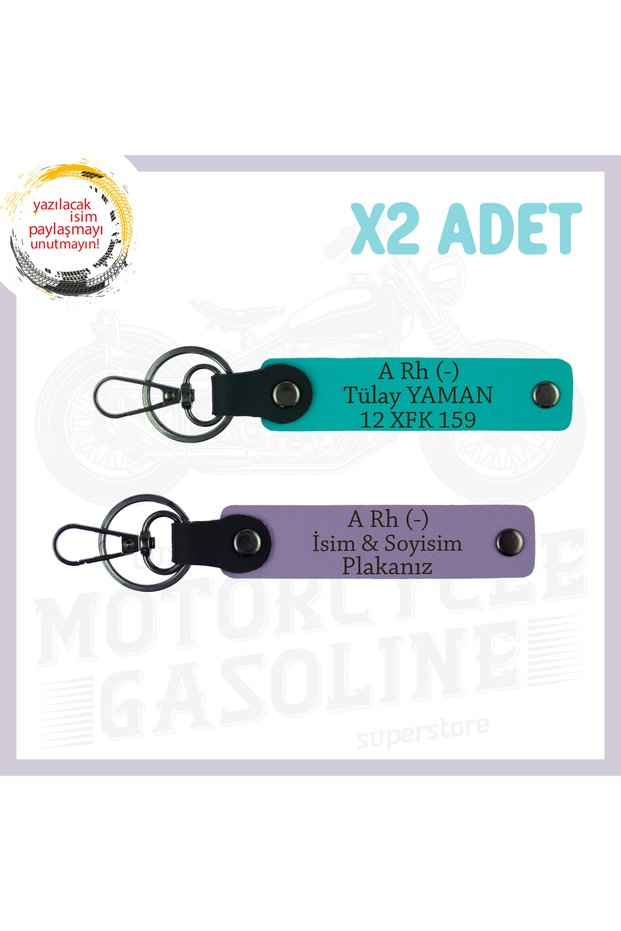 Name Plate and a Rh (-) Blood Group, Emergency Keychain, Purple Violet-Dark Turquoise, Special for Motorcycle
