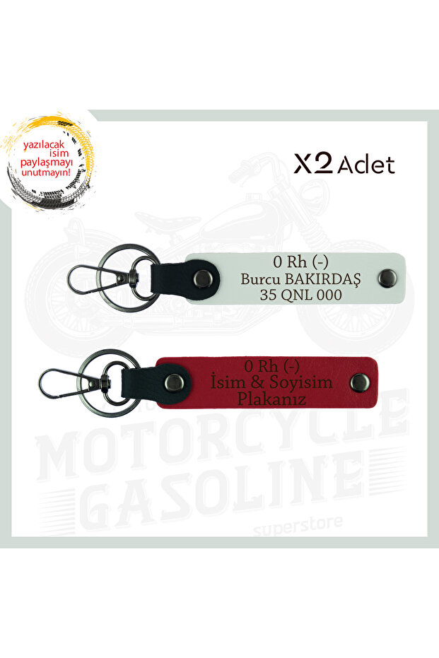 Emergency Keychain with Name Plate and 0 Rh (-) Blood Group Written for Motorcycle Lovers, Red-White