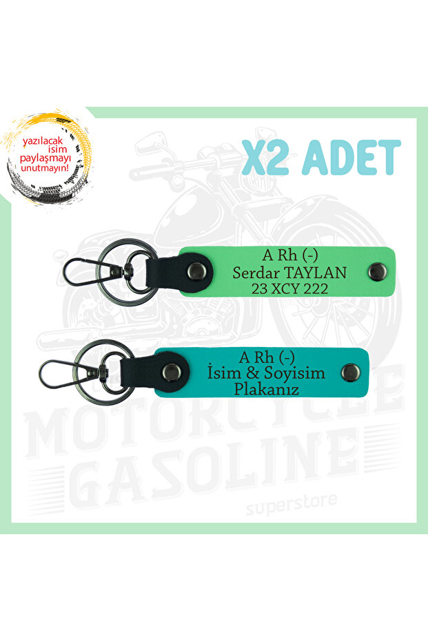 Motorcycle Sevene Name Plate a Rh (-) Blood Group Written 2 Keychain, , Dark Turquoise-Pistachio Green