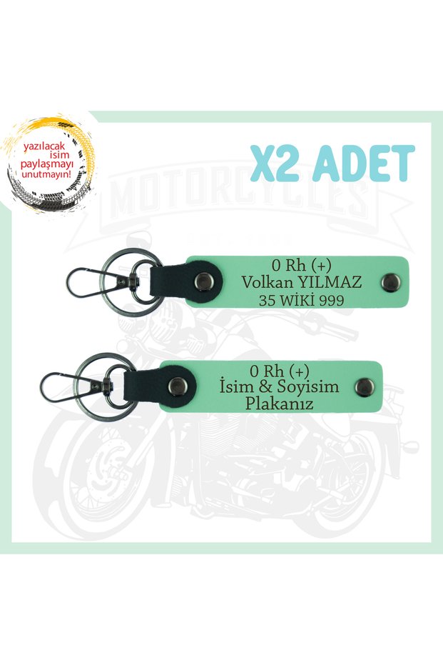 Exclusive for Legendary Motorcyclists, Meaningful Gift with Name Plate and 0 Rh (+) Blood Type Written X2 Keychain, Green