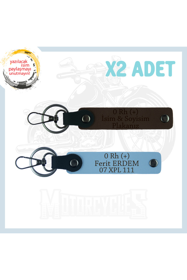 Dark Brown-Sky Blue, to Biker Friends, 2-Piece Keychain Set with Nameplate and 0 Rh (+) Blood Type