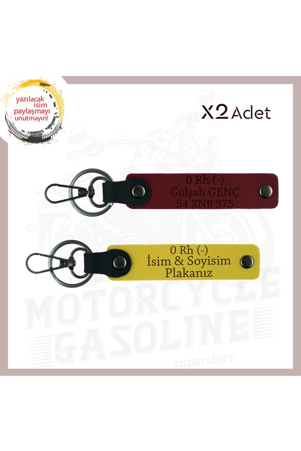 Yellow-Burgundy, for Motor Enthusiasts, Custom Production 2-Piece Keychain with Name Plate and 0 Rh (-) Blood Type
