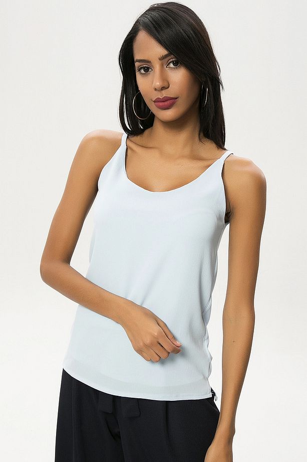 Kadın Bebe Mavisi Askılı Astarlı Krep Bluz Bcbsk-25650-2171 - 3