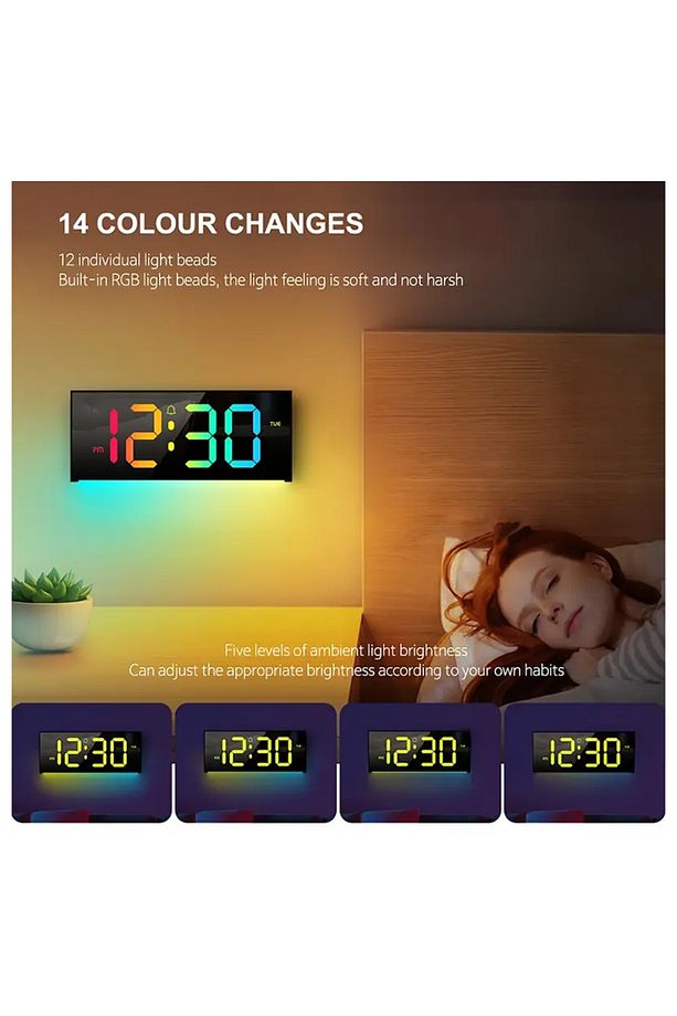 SMOUING 30.48cm Dijital Duvar Saati, Büyük Ekran ile 13 RGB Renk Değişimi, LED Alarm Saati ile Uzakt - 6