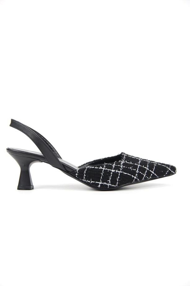 Addison Siyah Desenli Kumaş Alçak Topuklu(4 cm) Klasik Topuklu Ayakkabı - 4
