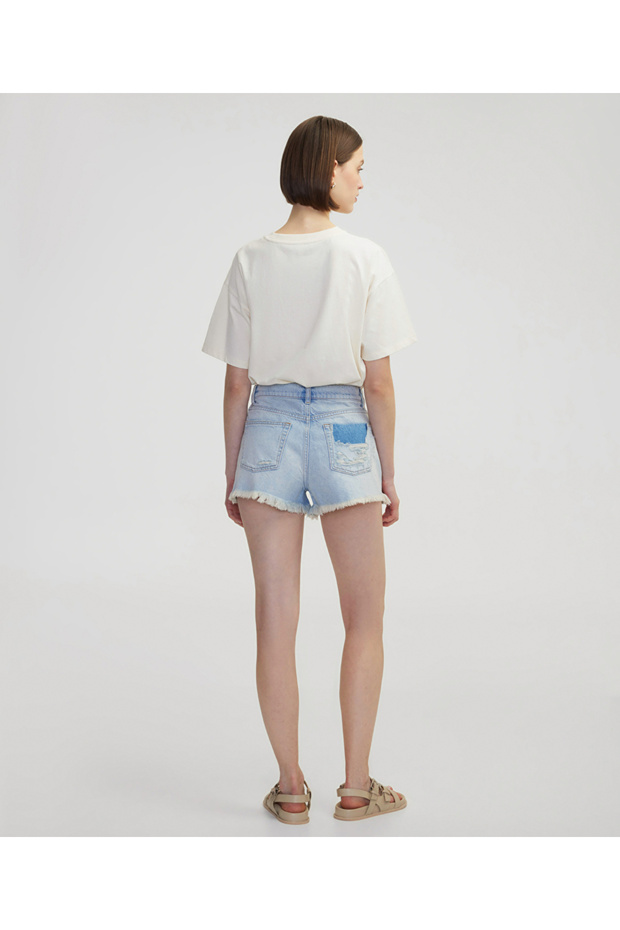 Raw edge denim şort - 6