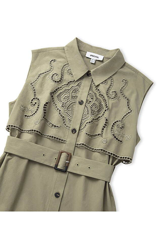 Nakışlı poplin elbise - 4