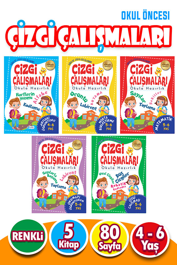 Harika Kitap 4 - 6 Yaş Okul Öncesi Çizgi Çalışmaları Seti 5 Kitap