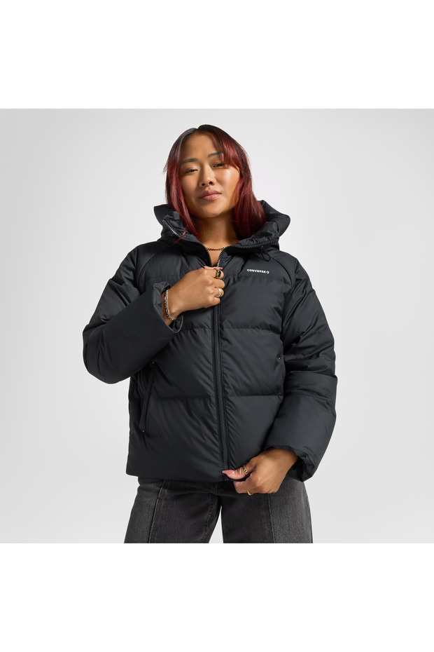 Classic Kadın Kapüşonlu Siyah Ceket - 1