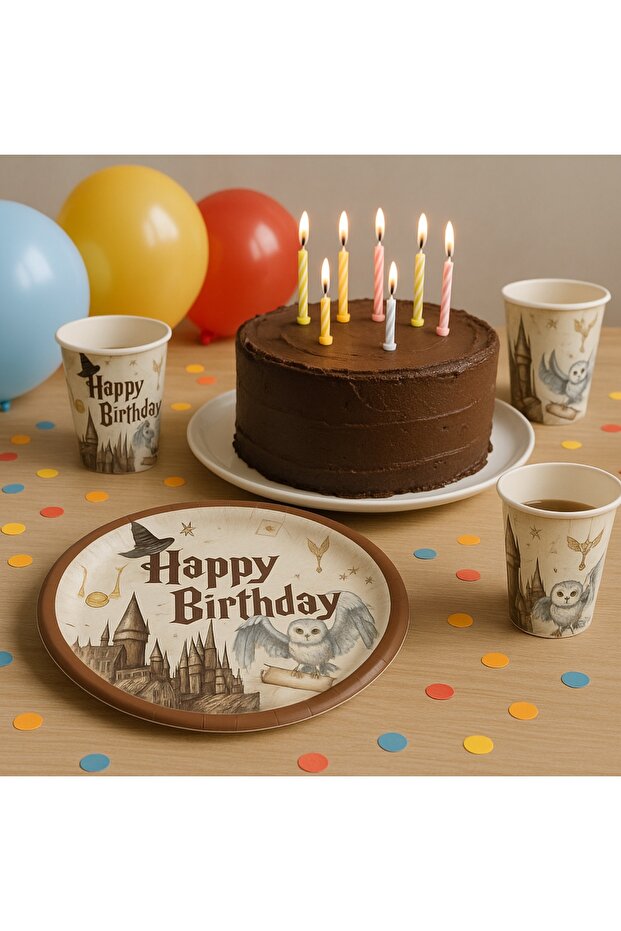 Harry Potter Themed Cardboard Plate and Cup Set for 16 People