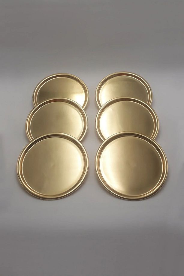 Nom Trend 6'lı Gold Yuvarlak Servis Sunum Tepsisi No:1 - 2