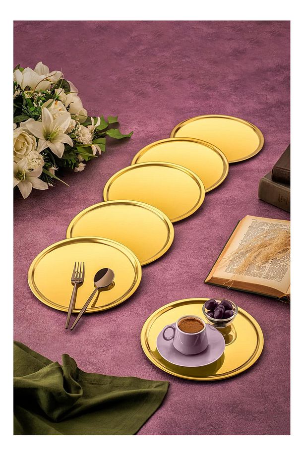 Nom Trend 6'lı Gold Yuvarlak Servis Sunum Tepsisi No:1 - 1