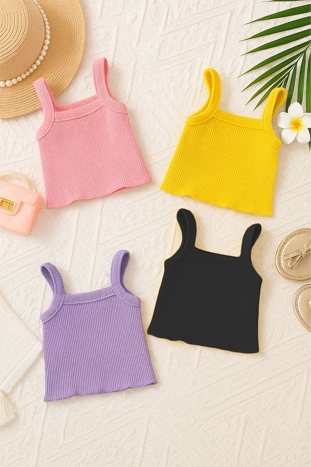 Fitilli İp Askılı Kız Bebek Crop 4'lü Set - 1