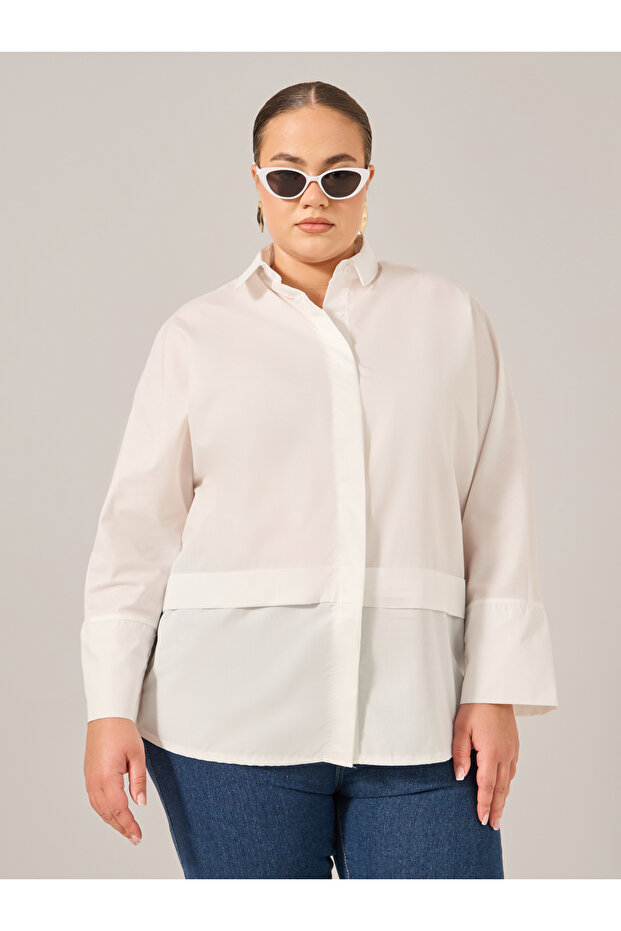 Plus Size Solid Long Sleeves Oversized Shirt - 1